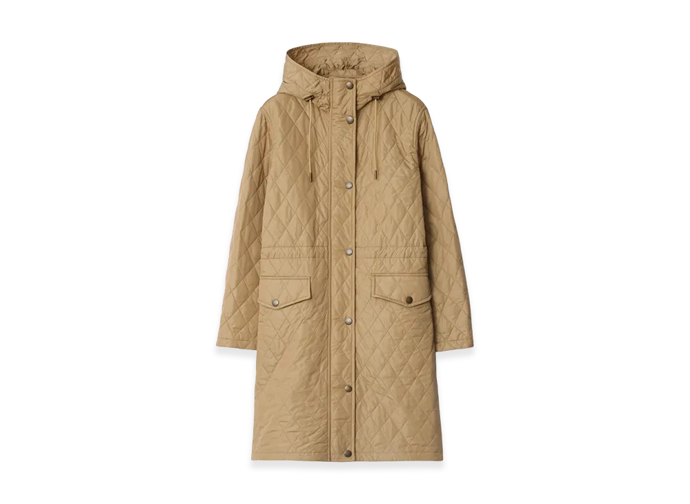 Burberry Women's Quilted Nylon Hooded Coat "Flax Beige"