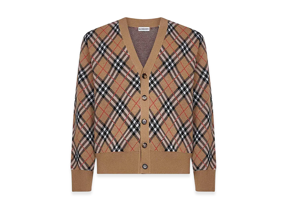 Burberry Embroidered Wool Blend Cardigan "Checked"