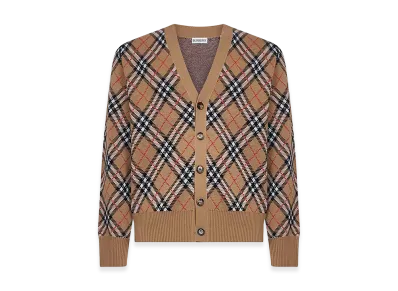 Burberry Embroidered Wool Blend Cardigan "Checked"