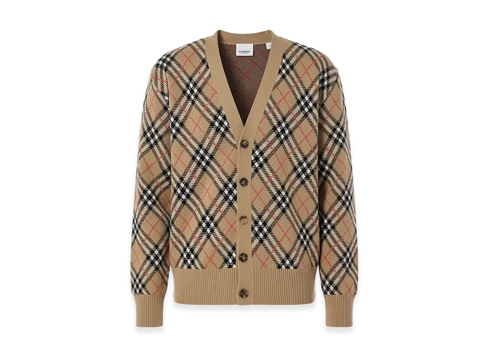 Burberry Embroidered Wool Blend Cardigan "Checked"