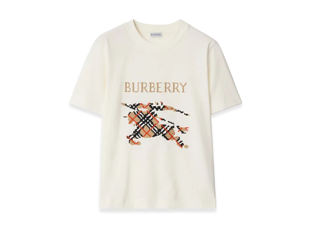 Burberry Women's Cross Stitch EKD Cotton Tee "Chalk"