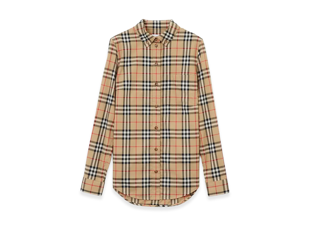 Burberry Women's Check Stretch Cotton Shirt "Archive Beige"