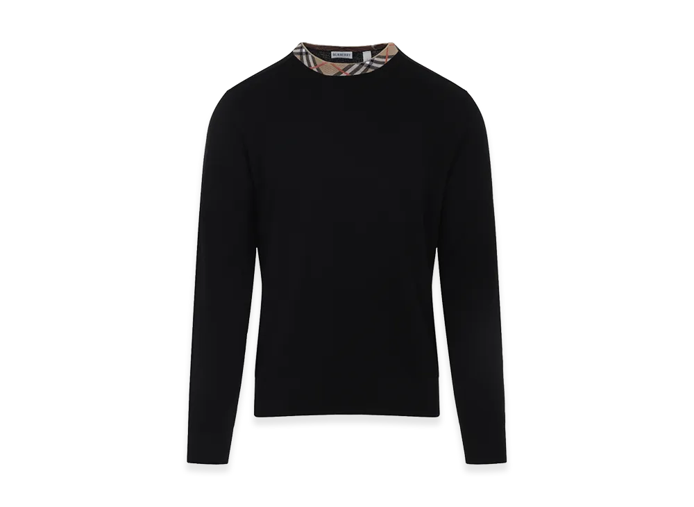 Burberry Wool Pullover With Check Finishes "Black"