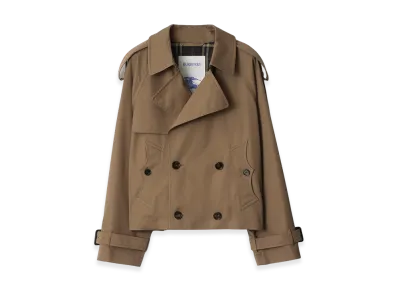 Burberry Cropped Gabardine Trench Jacket "Clay Brown"
