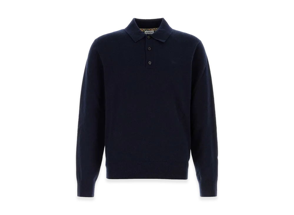 Burberry Navy Cashmere Blend Polo Shirt "Blue"