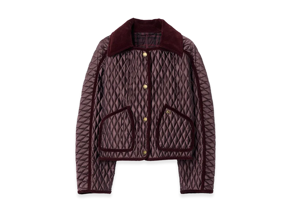 Burberry Women's Cropped Quilted Nylon Floriston Jacket "Mahogany Brown"