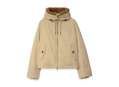 Burberry Shearling Trim Gabardine Hooded Jacket "Hamper Beige"