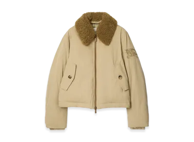 Burberry Women's Shearling Collar Gabardine Jacket "Dune Beige"