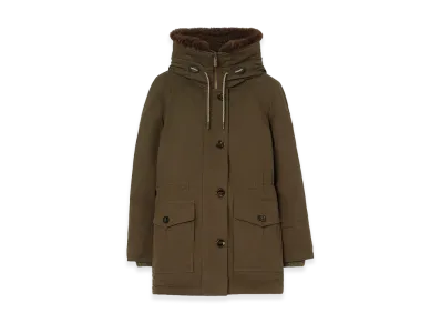 Burberry Women's Shearling Trim Gabardine Parka "Juniper Green"
