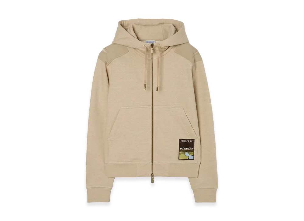 Burberry Women's Landscape Label Cotton Zip Hoodie "Dune Beige Melange"