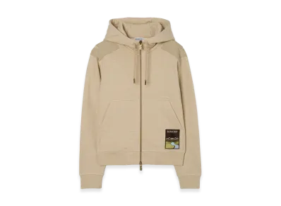 Burberry Women's Landscape Label Cotton Zip Hoodie "Dune Beige Melange"