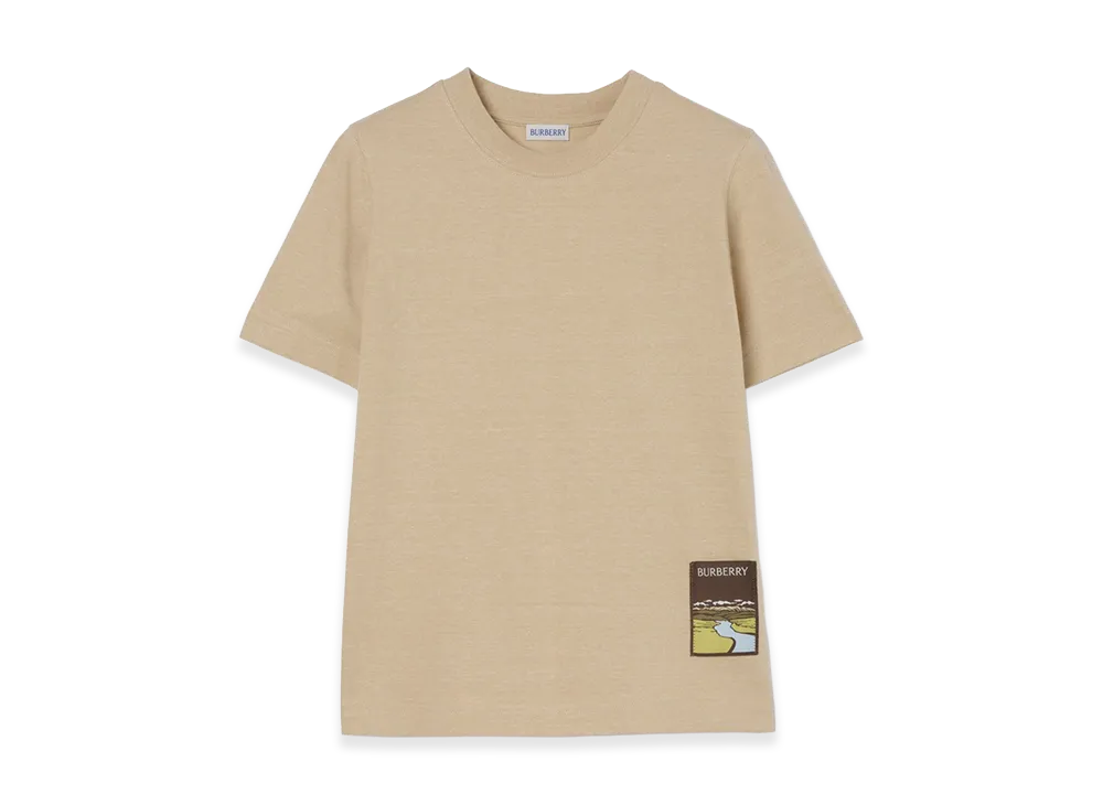 Burberry Women's Landscape Label Cotton Tee "Dune Beige Melange"