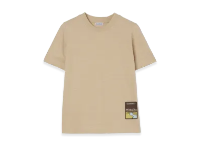 Burberry Women's Landscape Label Cotton Tee "Dune Beige Melange"
