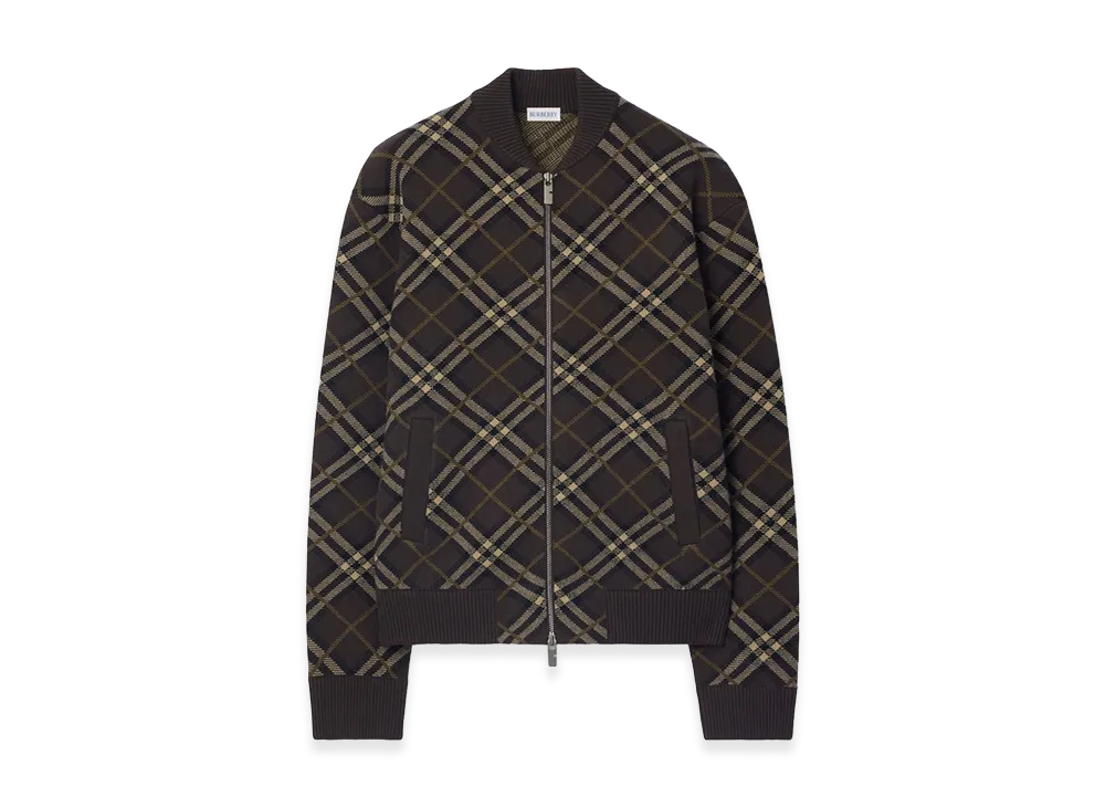 Burberry Check Wool Cashmere Bomber Jacket "Truffle Brown"