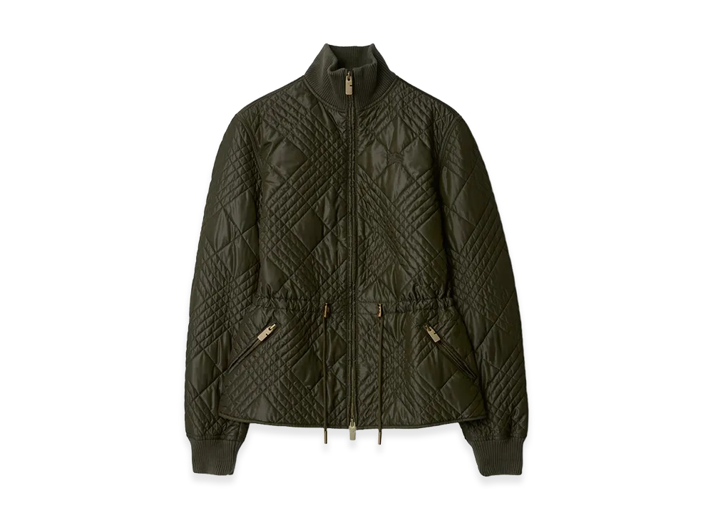 Burberry Women's Micro Check Stitch Nylon Wakerley Jacket "Marsh Green"