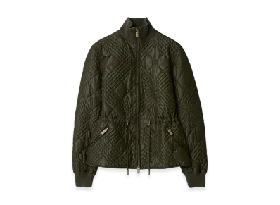 Burberry Women's Micro Check Stitch Nylon Wakerley Jacket "Marsh Green"