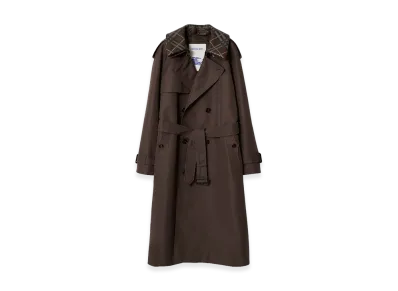Burberry Long Check Collar Silk Cotton Trench Coat "Shade Brown"