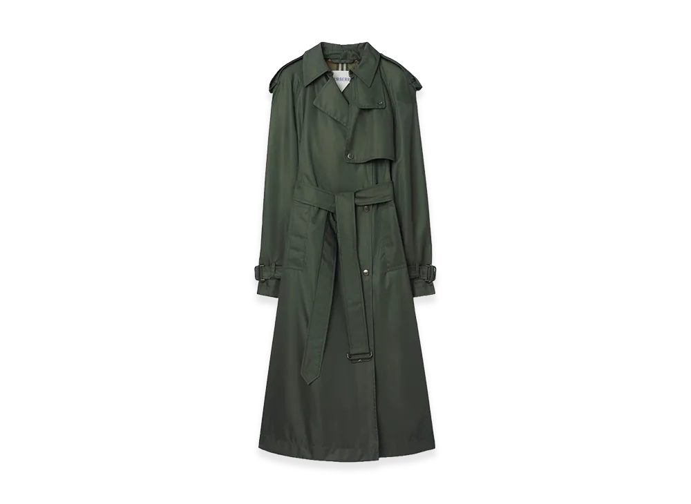 Burberry Women's Long Nylon Hooded Trench Coat "Mallow Green"