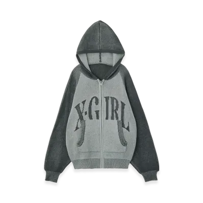 X-Girl Women's Logo Jacquard Zip Up Knit Hoodie "Grey"