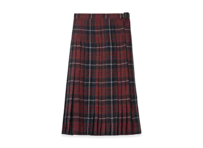 Burberry Women's Check Wool Blend Midi Kilt "Coal Grey/Cranberry Red"