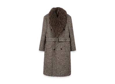 Burberry Wool Mohair Blend Tailored Coat "Rice Beige/Raven Grey"