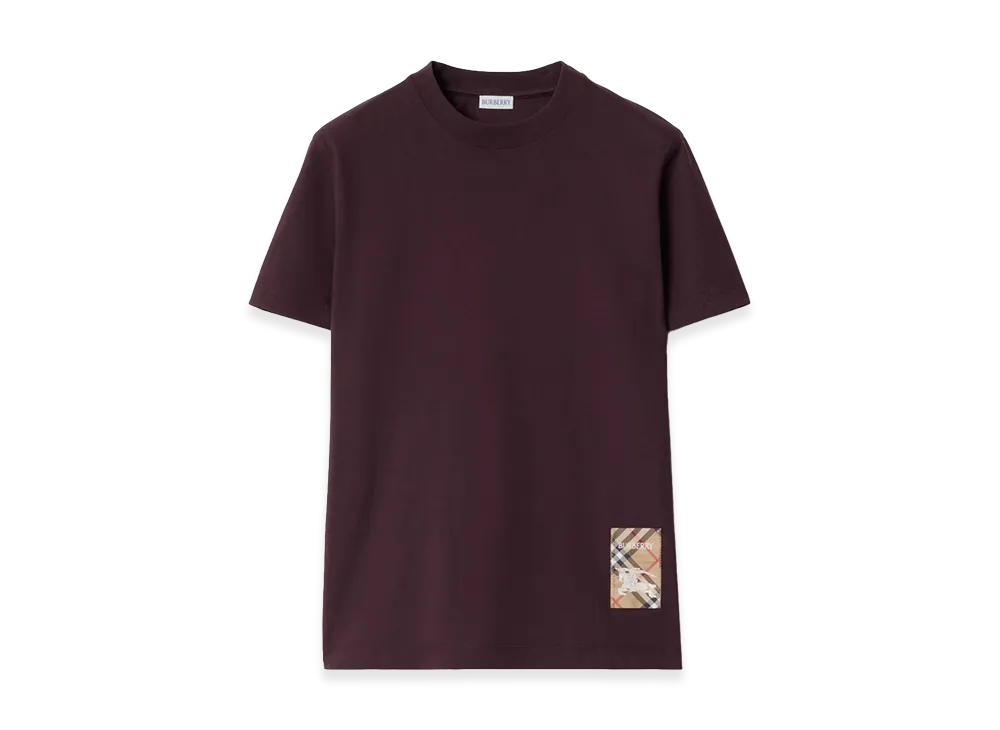 Burberry Check Label Cotton Tee "Wine Red"