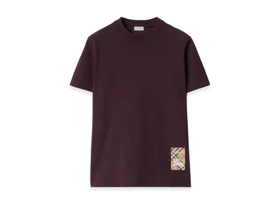 Burberry Check Label Cotton Tee "Wine Red"