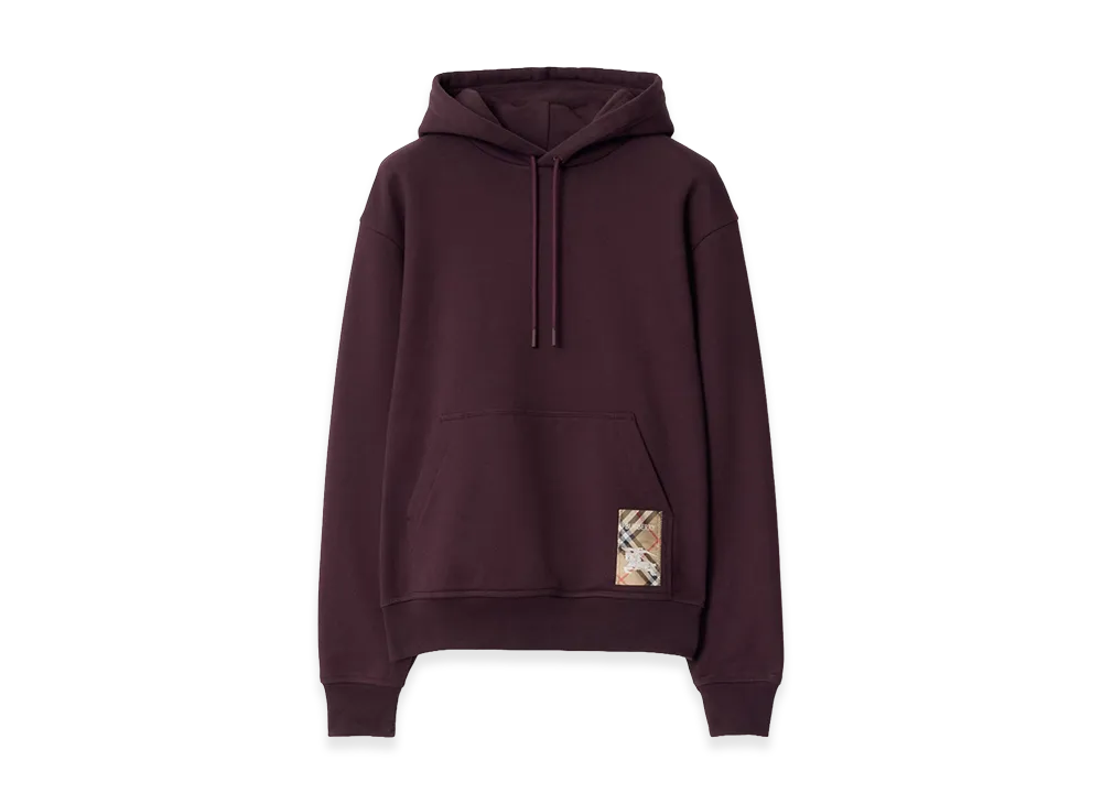 Burberry Check Label Cotton Hoodie "Wine Red"