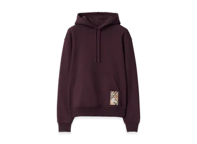 Burberry Check Label Cotton Hoodie "Wine Red"