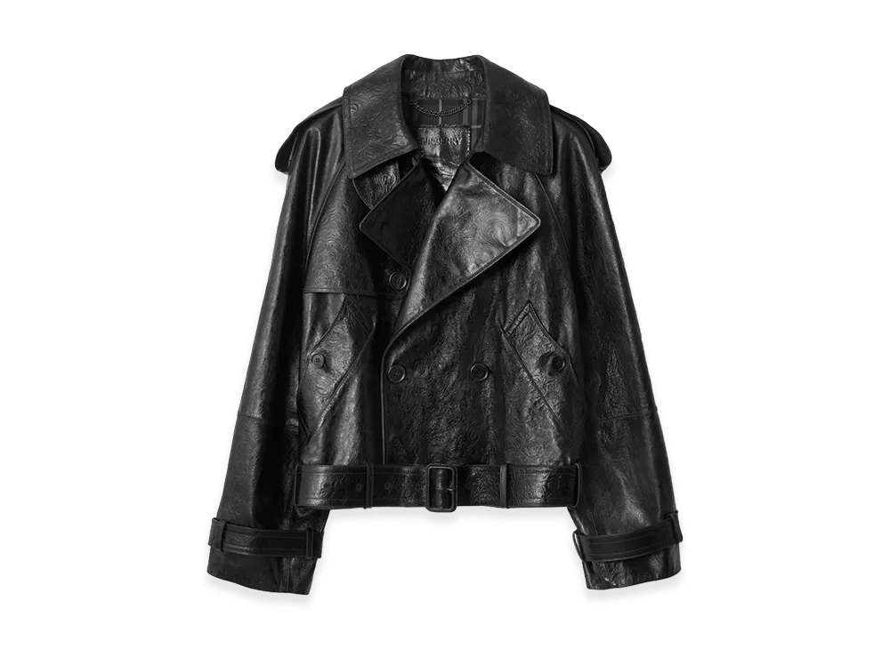 Burberry Cropped Embossed Leather Trench Jacket "Silhouette Black"