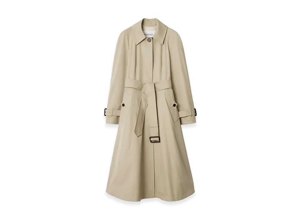 Burberry Women's Long Gabardine Ellingham Fit & Flare Car Coat "Quill Beige"