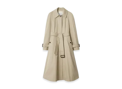 Burberry Women's Long Gabardine Ellingham Fit & Flare Car Coat "Quill Beige"