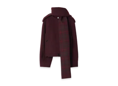 Burberry Women's Detachable Scarf Wool Jacket "Wine Red"