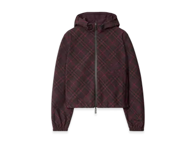 Burberry Women's Cropped Reversible Check Hooded Jacket "Wine Red"