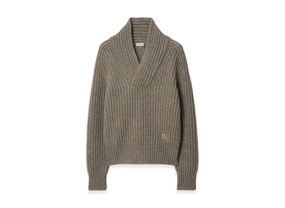 Burberry Shawl Collar Wool Sweater "Beige Melange"