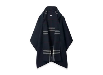 Burberry Women's Cashmere Hooded Cape "Ink Blue"