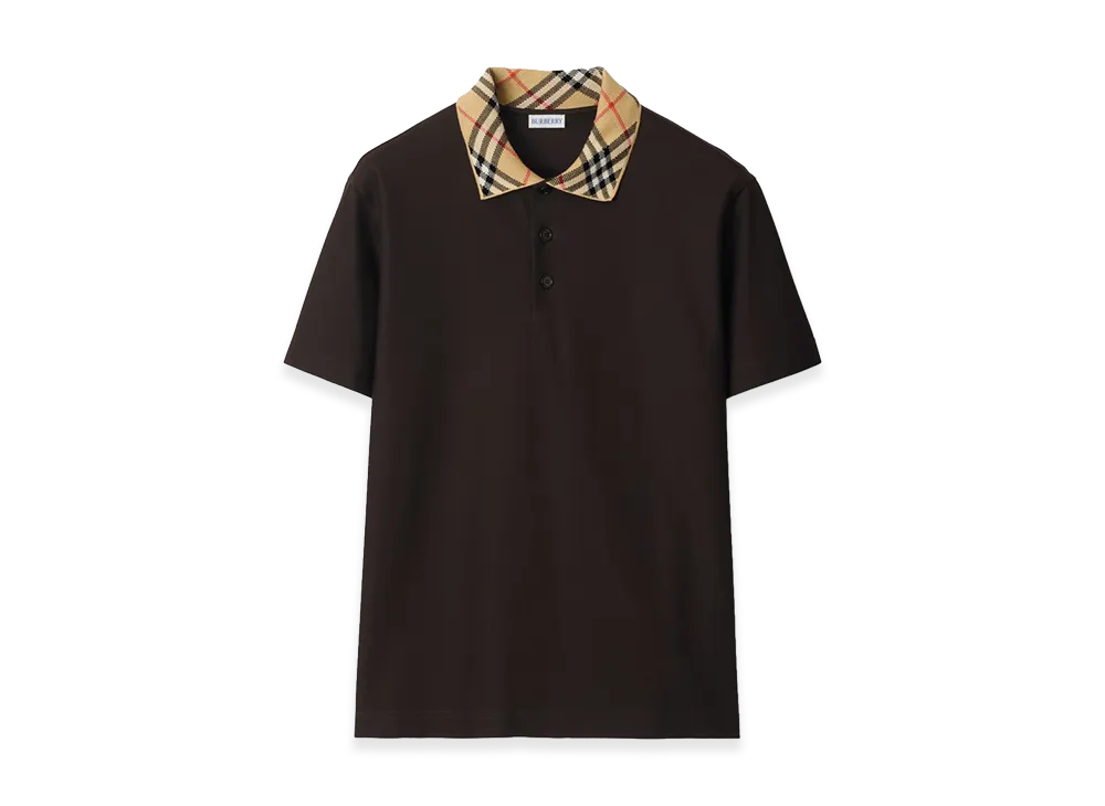 Burberry Check Collar Cotton Polo Shirt "Clove Brown"