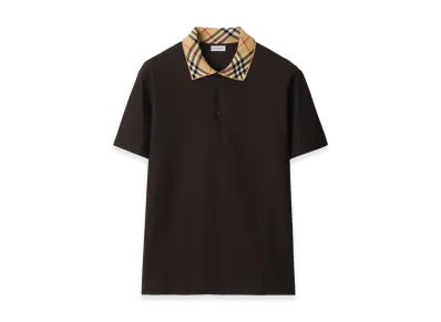 Burberry Check Collar Cotton Polo Shirt "Clove Brown"