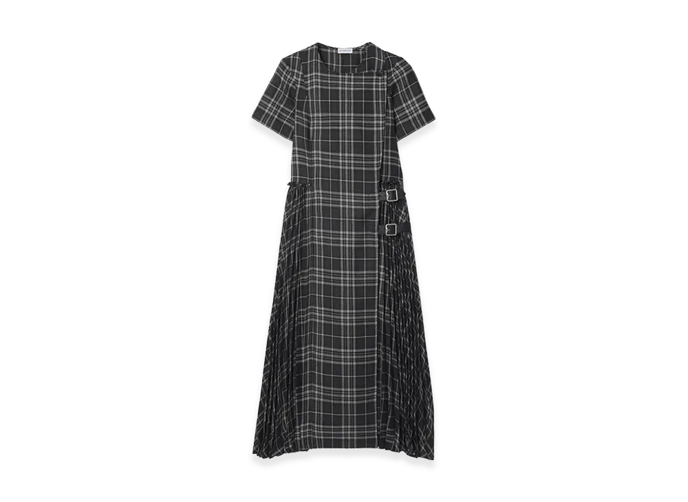 Burberry Women's Check Wool Blend Kilt Dress "Onyx Grey/Light Grey"