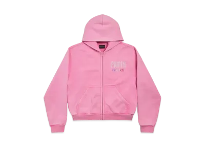 BALENCIAGA Paris Strass Zip-Up Hoodie Small Fit in Archetype Fleece "Faded Pink"