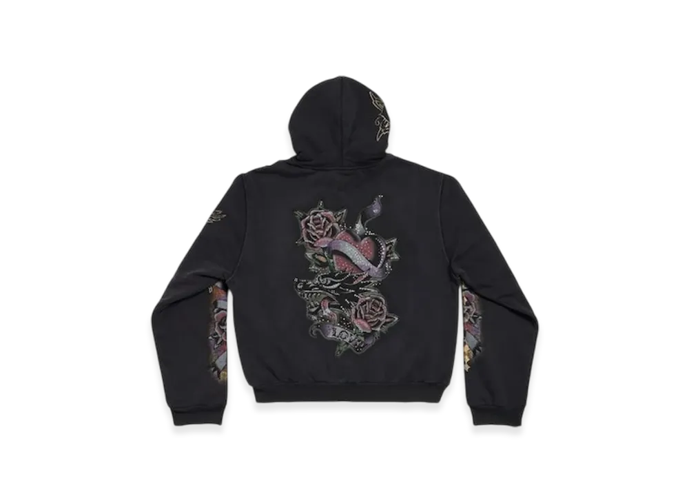 BALENCIAGA Tacky Tattoo Zip Up Hoodie Small Fit "Black"