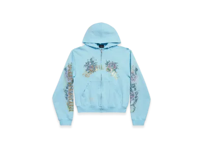 BALENCIAGA Tacky Tattoo Zip Up Hoodie Small Fit "Blue"