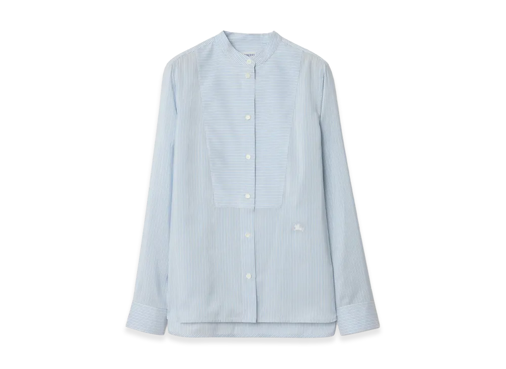 Burberry Women's Relaxed Fit Striped Silk Poplin Shirt "Ice Blue/Chalk White"