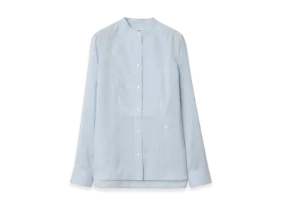 Burberry Women's Relaxed Fit Striped Silk Poplin Shirt "Ice Blue/Chalk White"