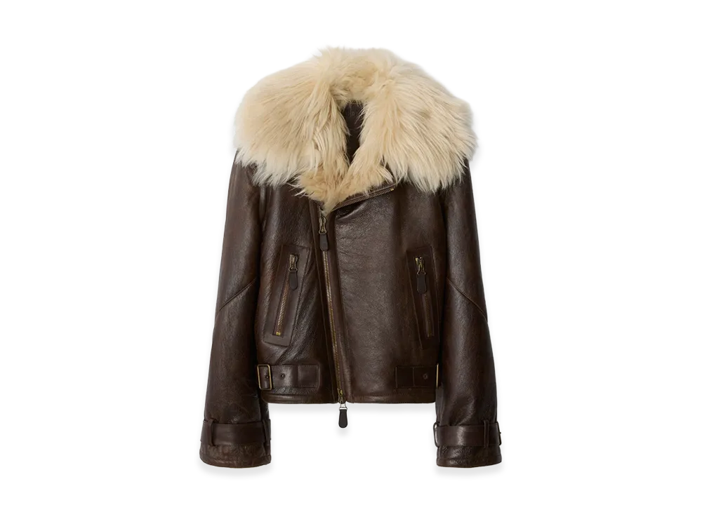 Burberry Women's Cropped Shearling Aviator Jacket "Dark Brown"