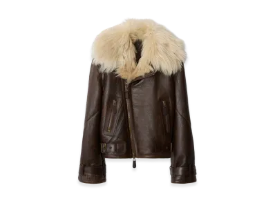 Burberry Women's Cropped Shearling Aviator Jacket "Dark Brown"