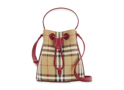 Burberry Women's Mini Check Bucket Bag "Archive Beige/Ruby Red"