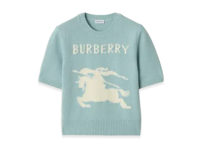 Burberry Women's EKD Wool Cashmere Top "Eggshell Blue"