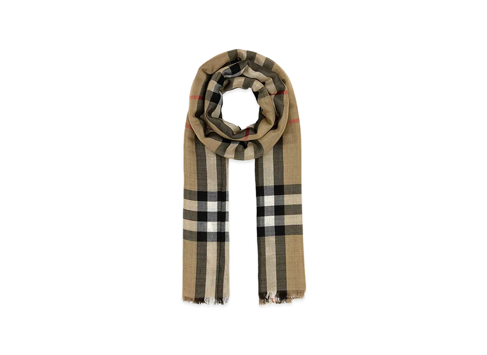 Burberry Embroidered Wool Blend Scarf "Checked"