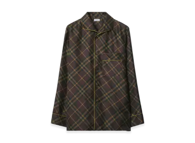 Burberry Check Silk Pajama Shirt "Truffle Brown"